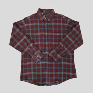 Vintage 70s Par Four Burgundy Cotton Plaid Collared Long Sleeve Mens Shirt L